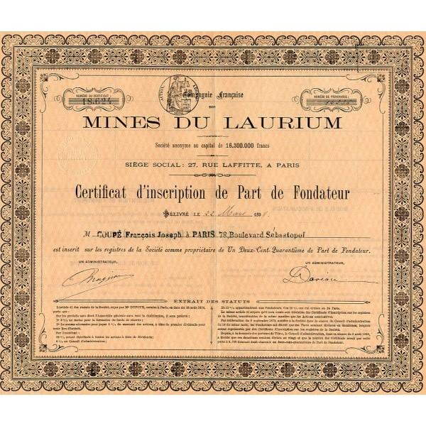 Action de la Compagnie française des mines du Laurium (1898) (archives privées)