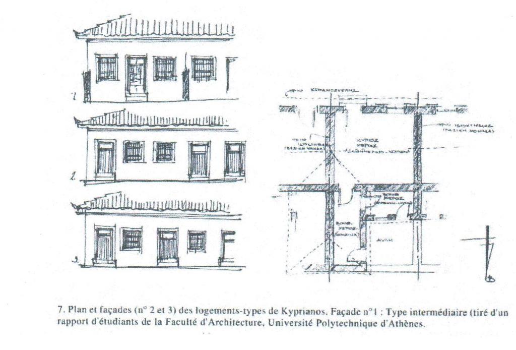 Logements de la cité de Kyprianos, principalement construite entre 1876 et 1880 (Christina Agriantoni, « Spaniolika et Kyprianos : deux petites cités ouvrières à Lavrion », in Villages ouvriers, Utopie ou réalités ? (colloque International au Familistère de Guise, 1993), Revue du CILAC, n° 24-25/1994, p. 143-152)