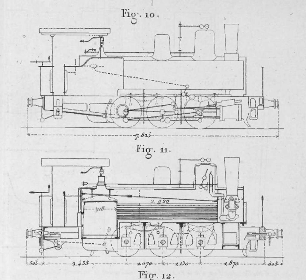 Plans des locomotives construites par la société Koechlin & Cie pour le chemin de fer du Laurium (Annales des Mines, 7ème série, t. V, p. 329)