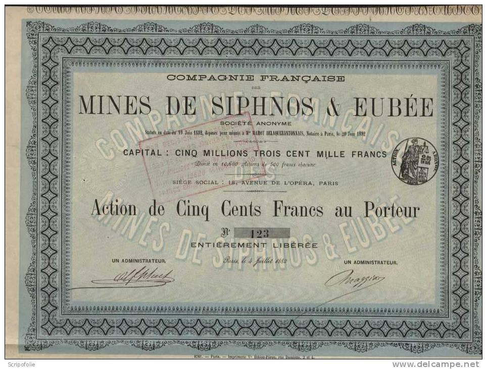 Action de la Compagnie Française des Mines Siphnos & Eubée S.A., 1882 (Source : Wikimedia Commons)