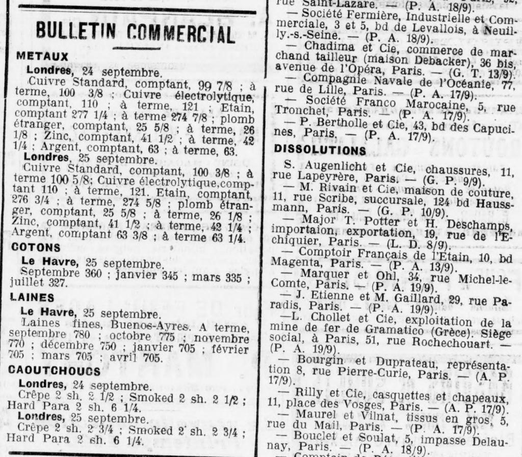 Dissolution de la compagnie L. Chollet et Cie, Le Courier, 1919. (Source: Bibliothèque nationale de France, Gallica)